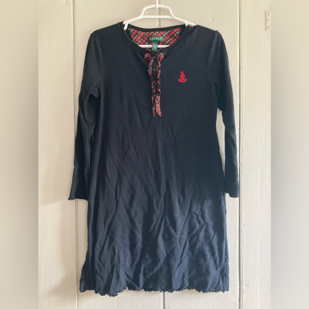Lauren Ralph Lauren Pajama Shirt Dress Black Red and Green Plaid Medium - Picture 1 of 7